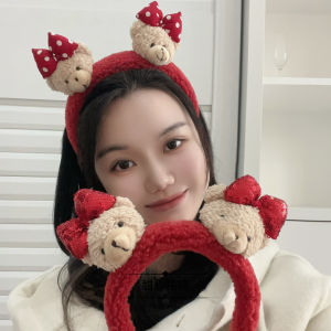 Anti-Slip Bear Cartoon Plush Hairband Fresh out Cute Red Wine Colorful Face-Washing Hairband New Style Fashionable Hairband