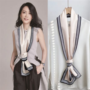 แคบ ผ้าไหม ผ้าพันคอ สี่เหลี่ยมผืนผ้าเล็กยาว ผู้หญิง ฤดูใบไม้ผลิ ฤดูใบไม้ร่วง ฤดูร้อน ผ้าคลุมไหล่บางสําหรับตกแต่ง ลายเรขาคณิต โพลีเอสเตอร์ ไฟเบอร์