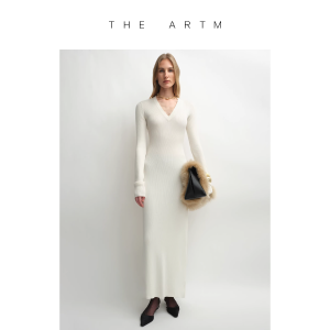 Silk Wool V-Neck Ribbed Slim White Long Dress