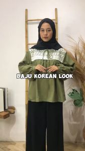Atasan Wanita Motif Polos Brokat Bahan Katun Shakila Lengan Kerut LD 110 Blus Kekinian