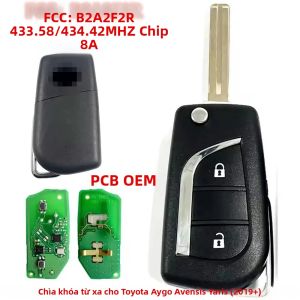 Chìa Khóa Điều Khiển Từ Xa 2 Nút Dạng Gập Cho Toyota Aygo Avensis Yaris (2019 Trở Lên) OEM PCB FCCID B3W2F2R 433.58/434.42MHz Với Chip 8A