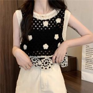 Áo Ba Lỗ Không Tay Bằng Lụa Băng Dệt Kim Rỗng Mùa Hè Cho Nữ Áo Khoác Ngoài Ngắn Áo Ba Lỗ Thường Ngày Áo Ba Lỗ Không Tay Áo Ba Lỗ Mùa Hè