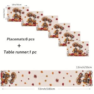 VIKAMA Halloween Skeleton Day Meal Mat Set Thrilling Theme Table Flag Aesthetic Festival Party Home Desktop Decoration
