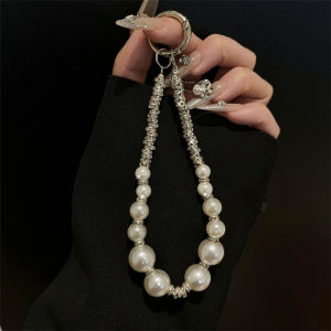 Luxurious Pearl Rhinestone Handbag Chain Short Style Camera Keychain with Clip High End Elegant Heavy Duty Mobile Phone Case Keyring Bag Charm