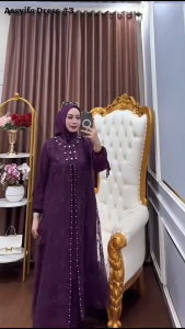 Gamis Set Outer Terbaru Assyifa Dres Ceruty Babydoll Full Puring Mix Brukat M L XL XXL 3XL Baju Muslim Wanita Dewasa Jumbo Resleting Depan Busui Friendly Dress Seragam Pesta Pernikahan Warna Maroon Mocca Hitam Burgundy