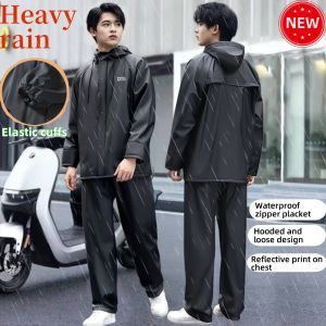 Raincoat For Motorcycle Rider Kapote Original Makapal Rain Coat Motorcycle Rider Raincoat Waterproof For Men High Quality Rainsuit For Motorcycl Heavy Duty Full Body Waterproof Raincoat and Rain Pants Zipper and Snap Button Placket Loose Fit with Hood