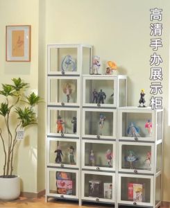 3/4/5 Layers storage Bamboo Acrylic Display Cabinet With 4Sided Transparency Dustproof Toy storage