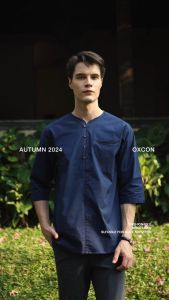 OXCON kemeja Vneck Henley Collarless shirt