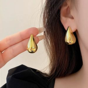 Stainless Steel Gold Plated Tear Drop Earrings Dupes for Women Lightweight Smooth Metal Waterdrop Hoop Earrings Trendy Jewelry
