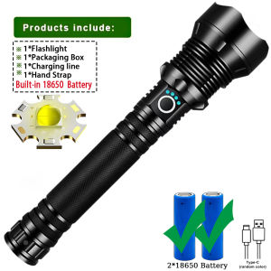 High Power LED Flashlight Super Bright Lantern Zoom Tactical Torch USB Rechargeable Powerful Hand Lamp Camping Outdoor Fishing