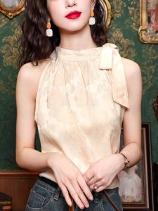 Acetate Satin Sleeveless Shirt Womens High-End Feel Inner Match Hanging Neck Vest Summer New Shoulder Exposure Small Top