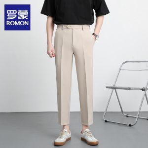 กางเกงขายาวทรงตรงสีดำสำหรับผู้ชาย ทรงหลวม ทรงปกติ ฤดูใบไม้ร่วง 2025 กางเกงขายาวลำลองสำหรับผู้ชาย แบรนด์ Romon