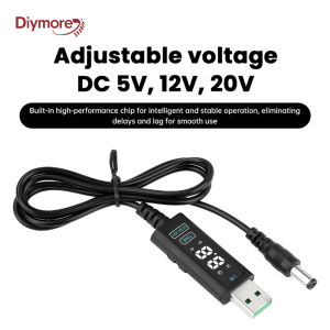diymore | USB/Type C Boost Cable DC 5V to 12V 20V Adjustable Voltage Converter with Alloy Connectors for Router Laptop Fast Charging