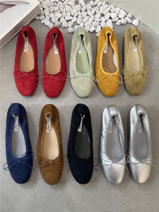 French Butterfly Knot Grandma Shoes Soft Bottom Thick Heel Single Shoes Fairy Style Slip-On Velvet Comfortable Red Ballet Shoes Women
