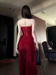 CHANGTONG | Vintage High-quality Elegant Tube Top & Wide-leg Pants Set