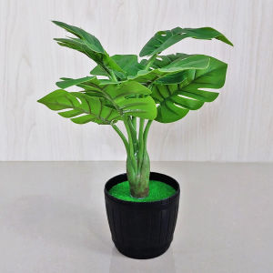 Azgalery PBP72 / Tanaman Hias Pot Bunga Artificial Monstera Ornamen Hiasan Dekorasi Ruangan Rumah Hijau Indoor Outdoor Plastik / COD