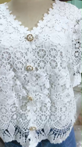 AJ&JTS เสื้อลูกไม้สีขาว เสื้อขาวใส่งานบวช ใส่ทำบุญ ใส่ไปวัด Freesize อก 42 ยาว 25 นิ้ว No.6801 ส่งฟรี มีบริการเก็บเงินปลายทาง