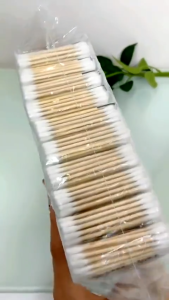 Tăm Bông Gỗ 2 Đầu 100 Que – Set 10 Gói – Đầu Bông Mịn Thân Gỗ Tự Nhiên Vệ Sinh Tai & Trang Điểm