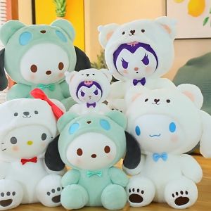 25cm Transformed Sanrio Cinnamoroll Kuromi Pochacco Bear Hoddie Soft Cute Stuffed Toy Gift Present Plush Patung Peluk