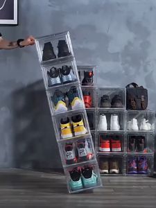 CozE PET Material Shoe Storage Boxes Stackable Shoe Organizer Boxes With Magnetic Box Transparent