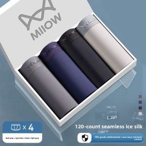 MiiOW | Mens Ice Silk Underwear Summer Thin Breathable Seamless Boxer Shorts Flat Angle Briefs Sport Style Nylon Fabric Antibacterial