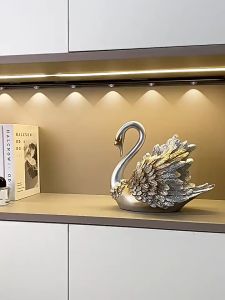 Pajangan Hiasan Meja Angsa Mewah Modern Golden Swan Resin Ornament Photo Props Gift Souvenir