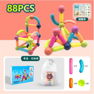 Magnetic Sticks Blocks Magnetic Sticks 24/42/64PCS Magnet Stick & Ball Magnet Bar Magnetic Tiles Stick Toys Mainan Edukasi Stik Magnet  100/88pcs Magnetic Stick Merakit Mainan-mainan edukasi anak