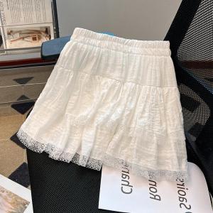 Váy Ngắn Ren Ngọt Ngào Màu Trắng Xếp Nếp Xếp Lớp Cho Nữ Mùa Hè Váy Ngắn Chữ a Cạp Cao Có Lớp Lót Bên Trong