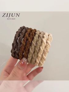 Autumn Winter Plush Brown Hair Ties Womens Elastic Hair Bands Non-Damaging Hair Accessories for Bun Styling Hair Bands