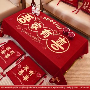 XIKUNLE | Red Joy Symbol Tablecloth for Wedding Engagement Home Decoration