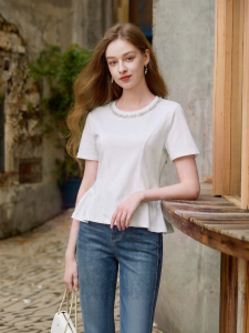 XIANGYING | White Cotton Designer T-Shirt