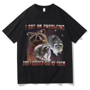 Sanrio | Funny Raccoon Open Mind Meme T-shirt Men Women Clothing Vintage High Quality Graphic T Shirt Summer Hip Hop Tops O-Neck Tshrits