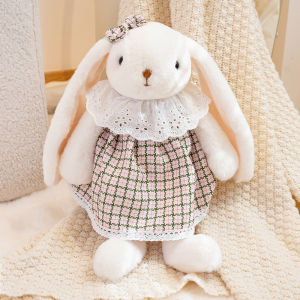 Mini Shy Bunny Plush Doll Cute Floppy Ear Rabbit 35cm Floral Dress Bow Soft Plush Stuffed Animal Gift Kids Girls Room Decor