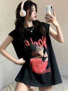 American Retro Pure Cotton Sling Sports Waistcoat Tank Top Sleeveless T-shirt Female Summer Outwear Loose Hong Kong Style Halter Top