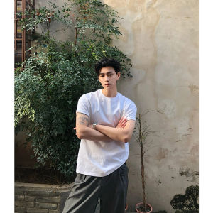 Caffe-colored Cotton Mans Summer T-Shirt with Narrow Collar Design