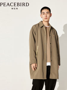 Peacebird Mens Fashion Embroidered Long Coat Casual Turn-down Collar Oversized Polyester Urban Style Autumn Windbreaker