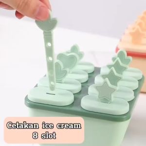 Cetakan Ice Cream 8 Slot Beserta Tangkai Motif Lucu / Alat Bantu Cetak Stik Es Krim Es Batu Es Loli DIY Praktis Serbaguna / Mold Stick Pencetak Agar Cokelat Jelly Pudding Permen Lolipop Isi 8 Persegi / Perlengkapan Dapur Multifungsi Food Grade - HOMIA