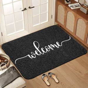 VIKAMA Beige Black Cowhide Salutations Welcome Mat Animal Pattern Grip Backed Entryway Carpet Country Floor Padding Decor Soft