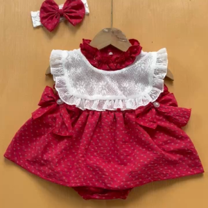 BD250 Body váy công chúa đỏ phối yếm RIOKIDS đầm cho bé gái sơ sinh đầy tháng thôi nôi
