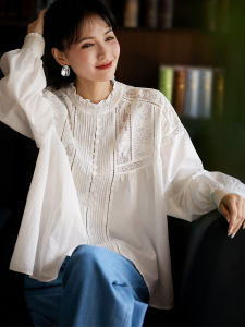 French Lace Vintage Embroidered Lightweight Cotton Blouse