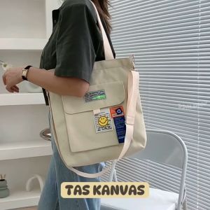 Totebag Kanvas Polos Premium Jinjing Selempang Tote Bag Resleting Multifungsi