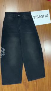 YIBASHU Women Vintage Embroidery Y2K Baggy Jeans Female High Waist 2000s Wide Leg Denim Pants American Retro Harajuku Trouser