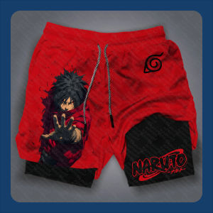 Bandai | Naruto Anime Sasuke Peripheral Print 2025 Summer Double-layer Shorts Mens and Womens Commuting Sports Daily Sports Shorts