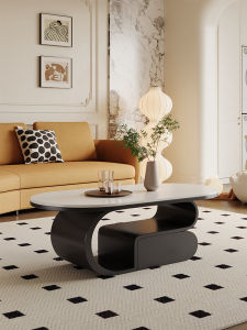 Italian Affordable Luxury Style Normcore Stone Plate Coffee Table Modern Minimalist with Drawer Black and White Paint For Home Small Apartment Tea Table