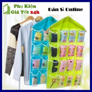 Túi vải đựng đồ lót 16 ngăn có móc treo tiện ích - Túi treo đồ lót túi treo áo ngực và tất 2 mặt nhiều ngăn có móc treo tiện dụng xếp đồ lót đồ dùng gia đình tiết kiệm diện tích