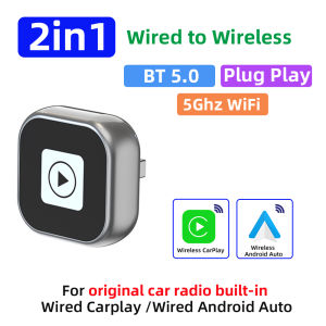 Grandnavi | Smallest 2IN1 Wireless CarPlay Adapter MINI Ultra Android Auto Box USB Dongle Plug and Play for OEM Car Seamless Connection