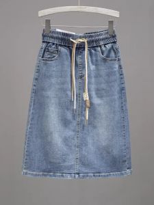 High Waist Mid-Length A-Line Mini Skirt for Women Spring 2025 Denim Split Skirts Commute Style Pure Color Other 100%