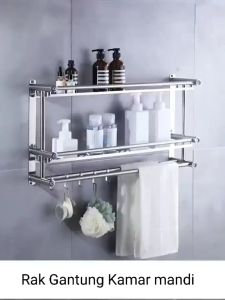 Rak 2 Susun Kamar Mandi Dinding Rak Bumbu Dapur Stainless Steel Rak Tempel Gantung Rak Handuk Tempel