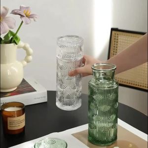 Vintage Glass Water Pitcher Set with Tumbler Bedside Carafe Clear Glass Pitcher Suitable for Juice Tea for Bedroom Bathroom