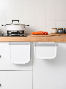 Kitchen Wall-Mounted Hanging Trash Can Toilet Car Storage Bucket Foldable Plastic Long Tube Shape Household Cleaning Tool